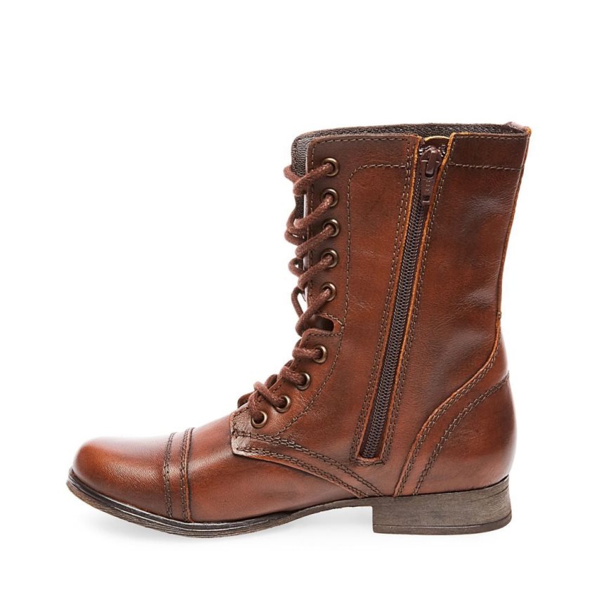 Brown Steve Madden Troopa Leather Women's Ankle Boots | PH 3179OAF